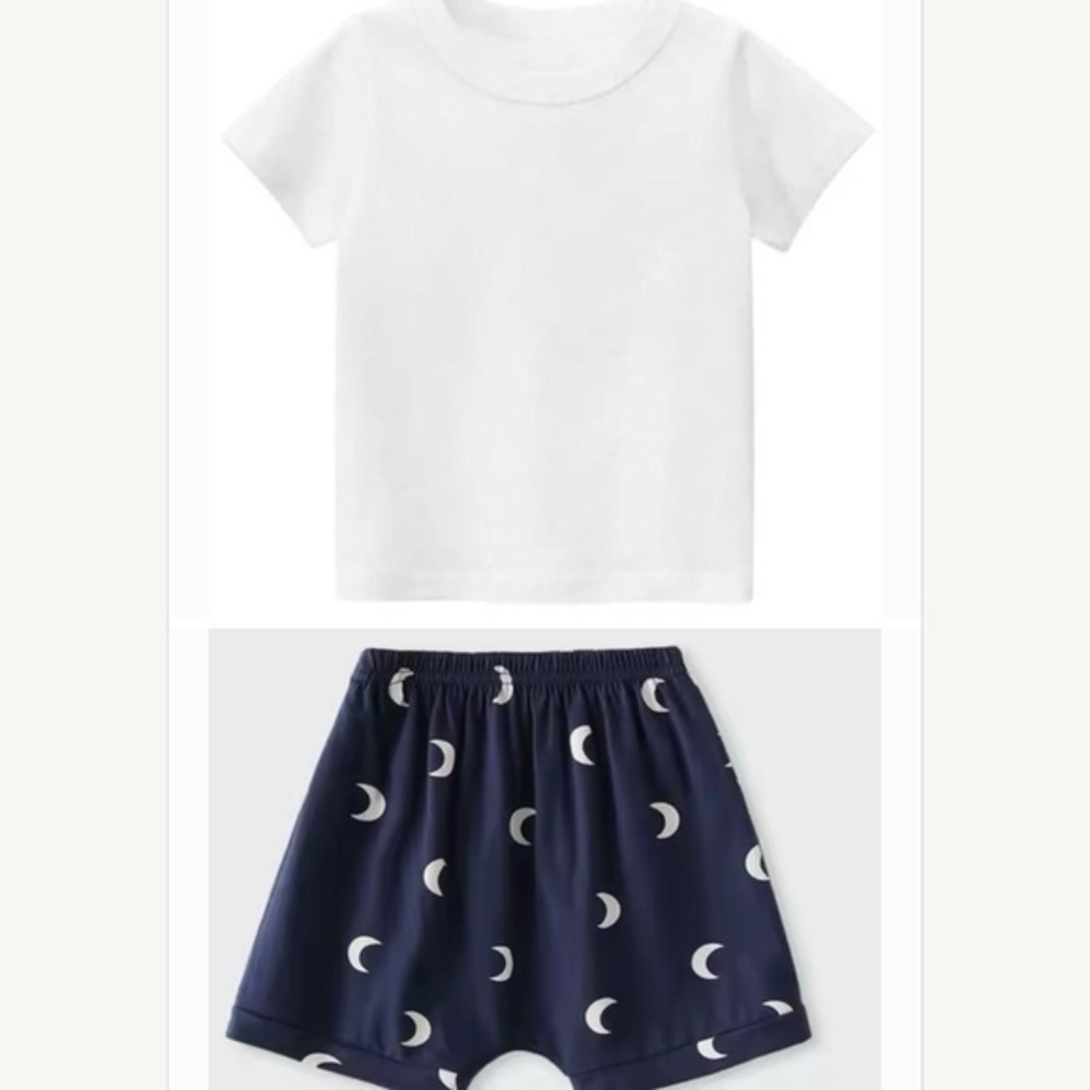 New lot of 2: white shirt, Moon Print Shorts kids 2-3 T